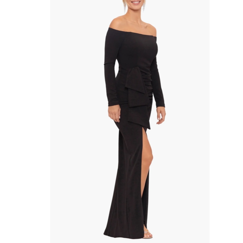 NWT..Xscape Black Off-Shoulder Long Sleeve Evening Gown - Picture 12 of 16